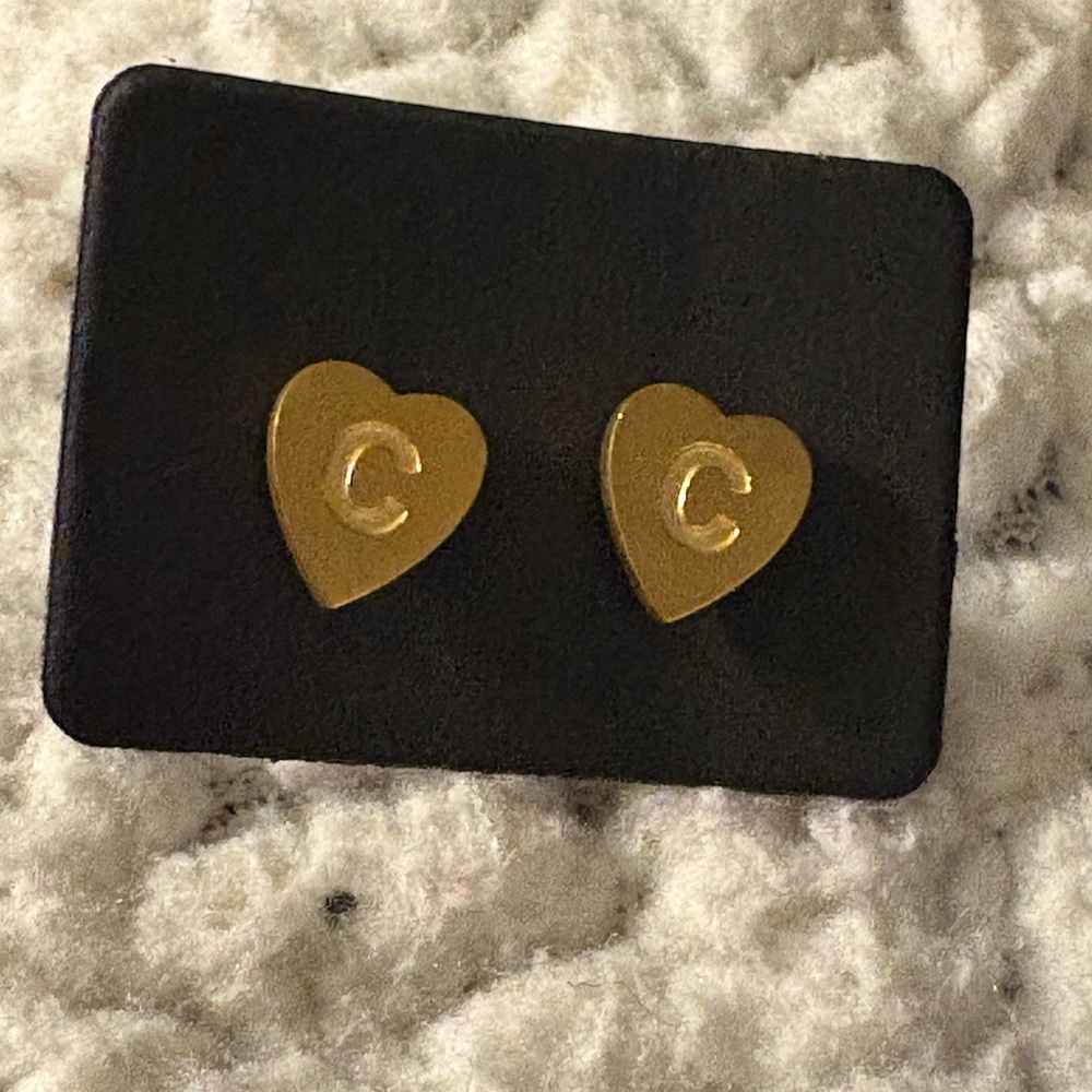 Earrings Studs- C Stainless Steel Initial C Letter Stud Gold Tone Earrings nwt - Picture 5 of 8